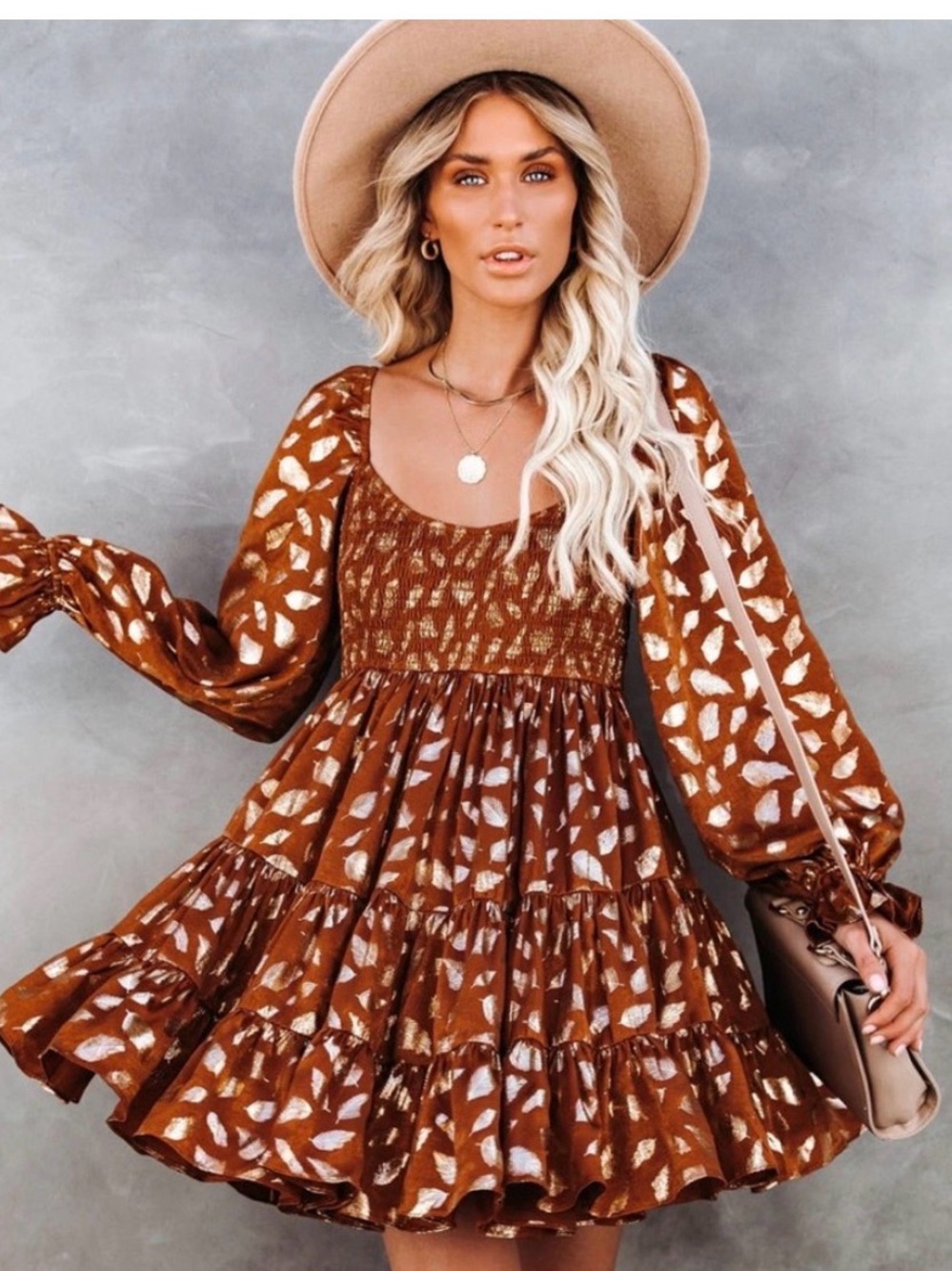 Vici Boho Women’s Square Neck Foil Print Dress